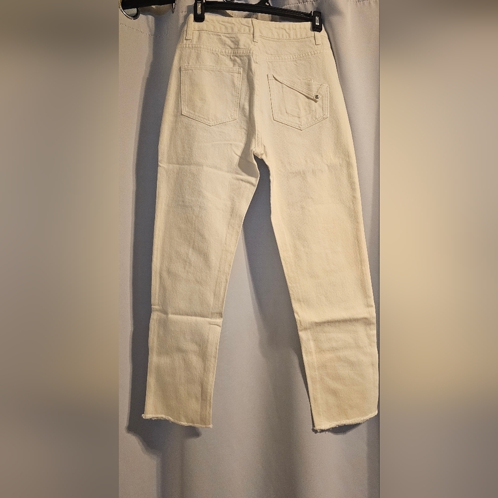 English Factory Women's Destroyes Straight Leg White Jeans